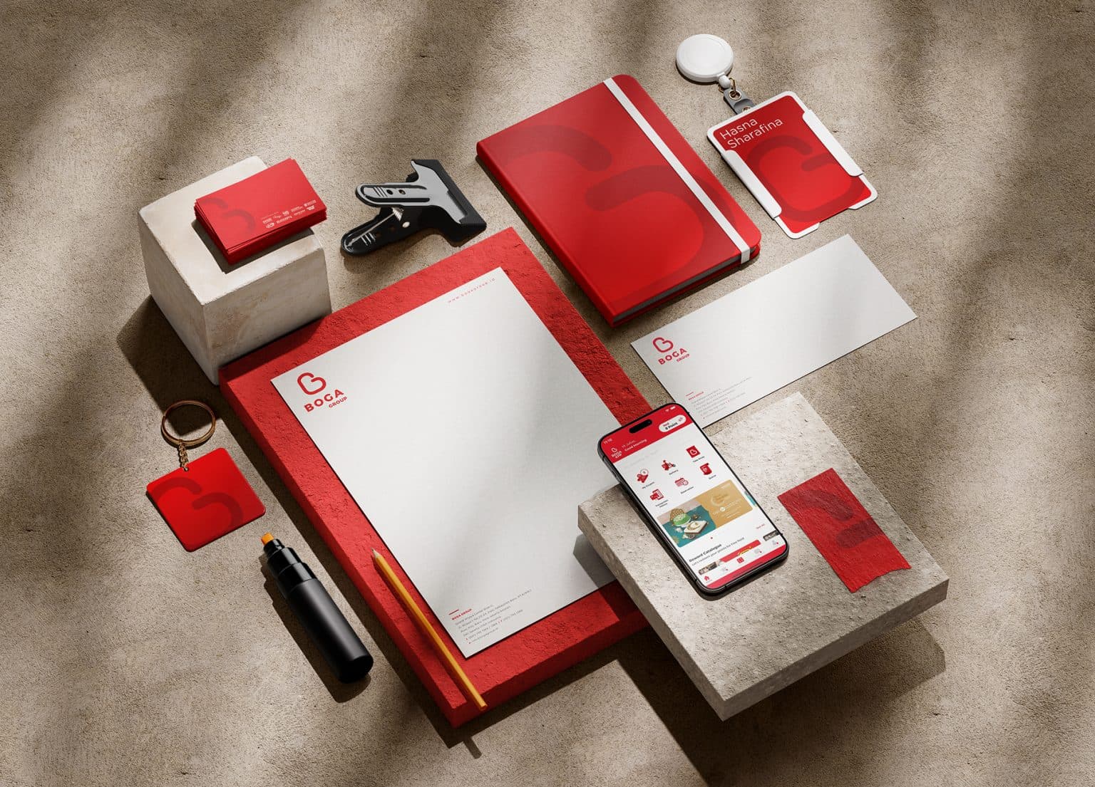 Boga Group stationery flatlay