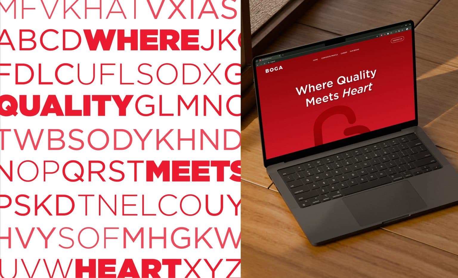 Boga Group typography and website mockup