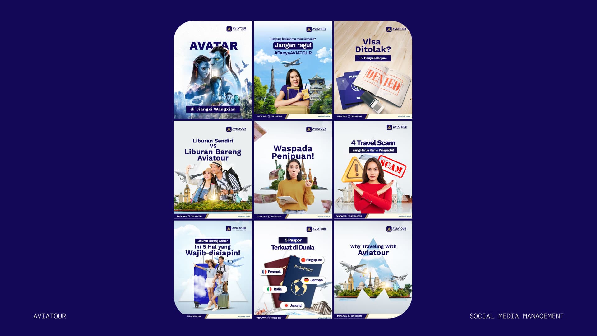 Aviatour Instagram feed, nine-post content system