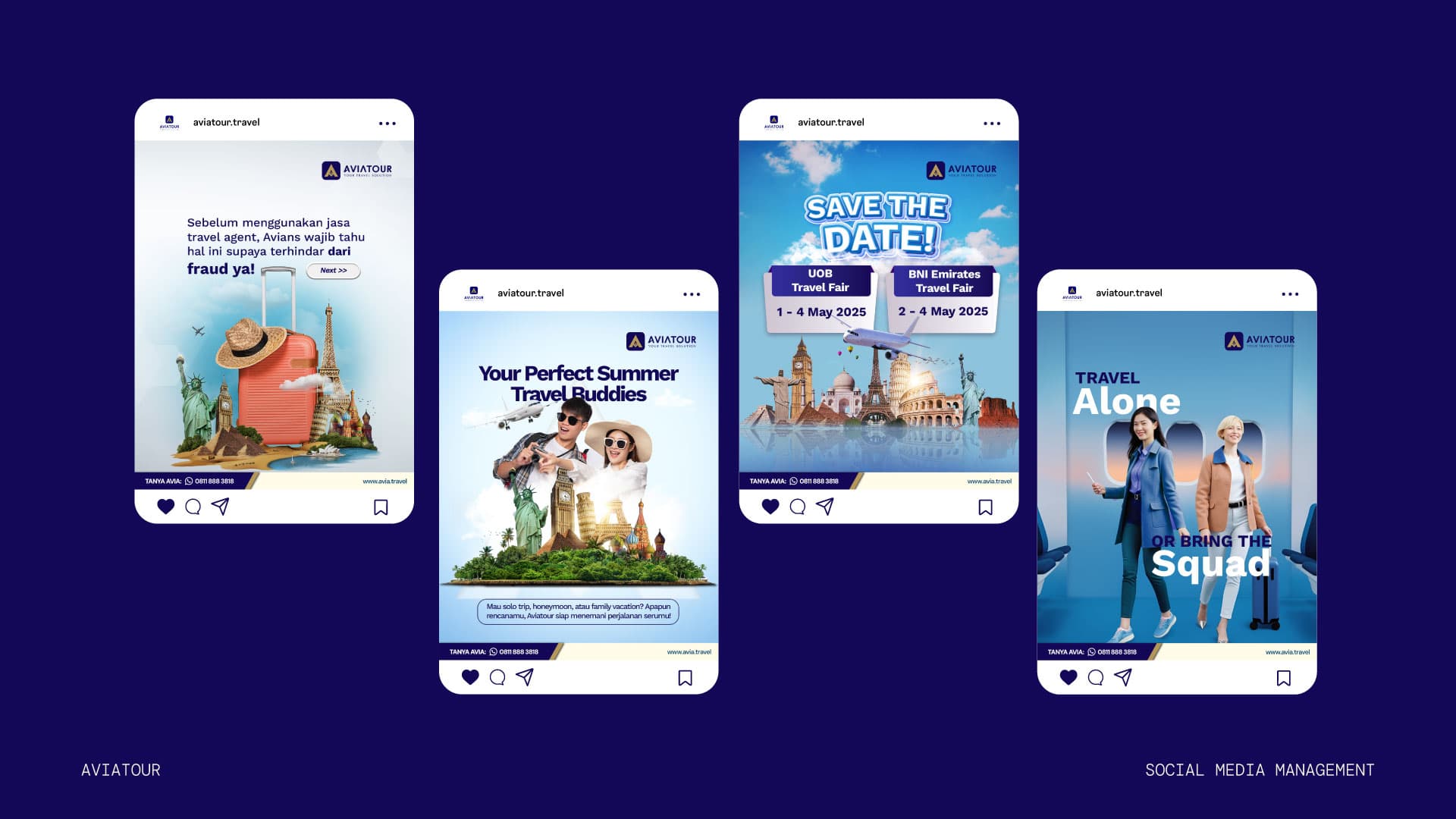 Aviatour in-feed posts: tips, travel fairs, campaigns